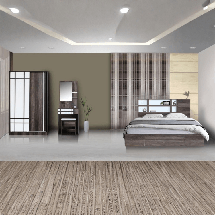 ชุดห้องนอน + ที่นอน PVC 5 ฟุต WISDOM DESIGN FURNITURE รุ่น NANA-M สี มอคค่า/ขาว ลิ้นชักท้ายเตียง_5